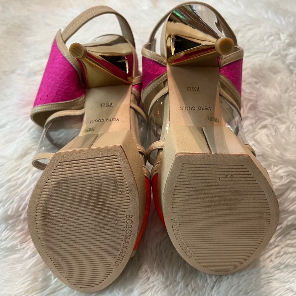 🎉HP🎉NWT BCBG Maxazria Ma-Hex Orange and Pink Heels - Picture 13 of 16
